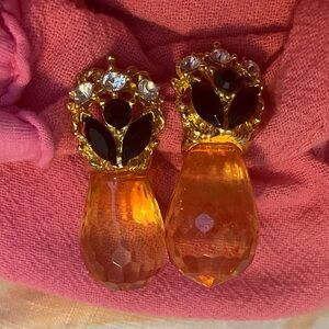 Earrings clip on huge vintage pineapple, faceted Lucite glitzy rhinestones